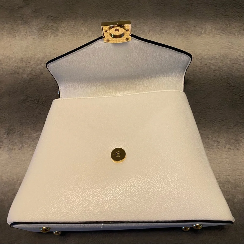 Chic Ivory Vegan Leather with Gold Tone Chain Detail Convertible Crossbody Bag